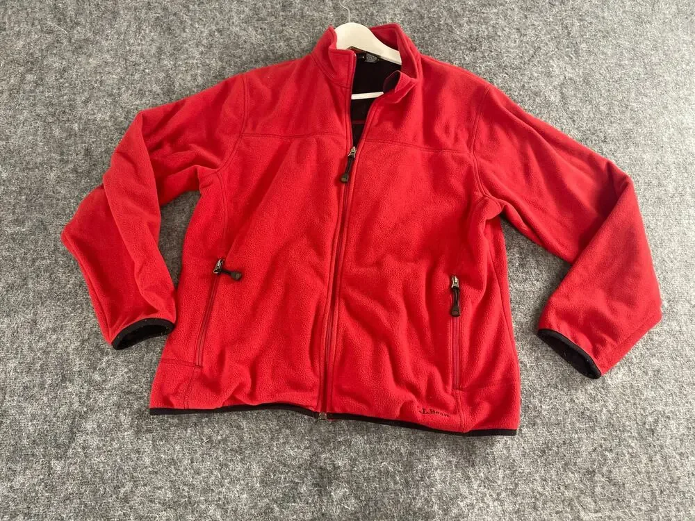 LL Bean Sweater Women Large Red Fleece Jacket Polartec Full Zip Pockets N2